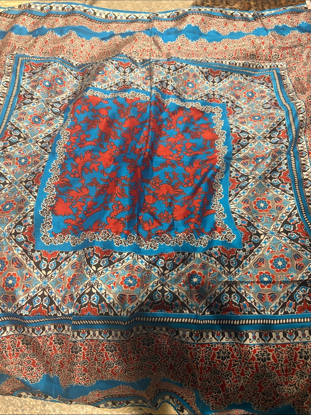 Johnny Was Blue and Red Floral 100%silk scarf - Picture 2 of 5